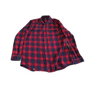 Diesel Power Mens 3XL Red Navy Plaid Flannel Button Up Long Sleeve Shirt